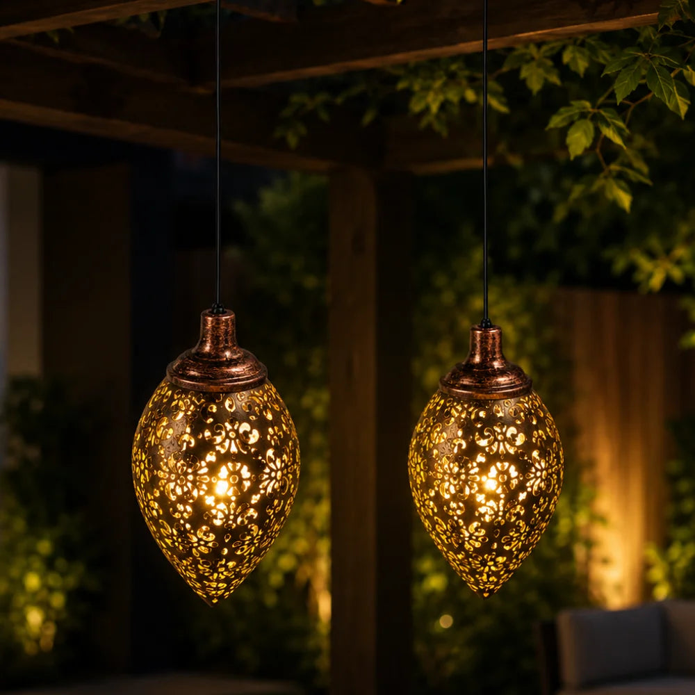 Solar Hanging Lantern - Handcrafted Copper Light for Outdoor Ambiance 9