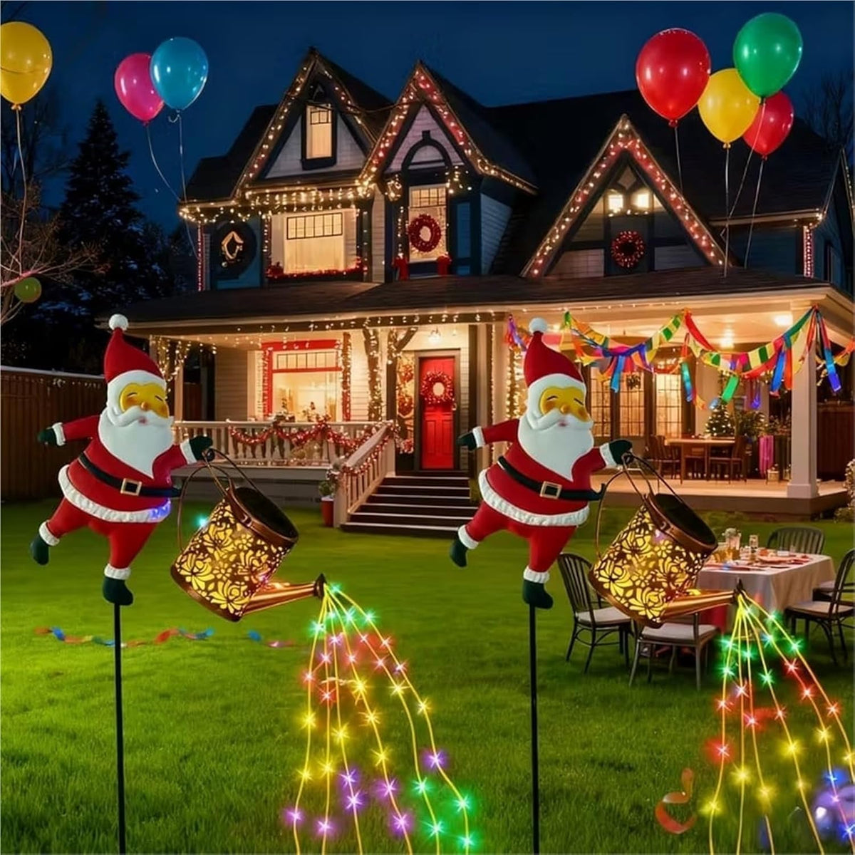 Solar Kettle Light - Multicolor LED Waterfall with Santa Figure 5
