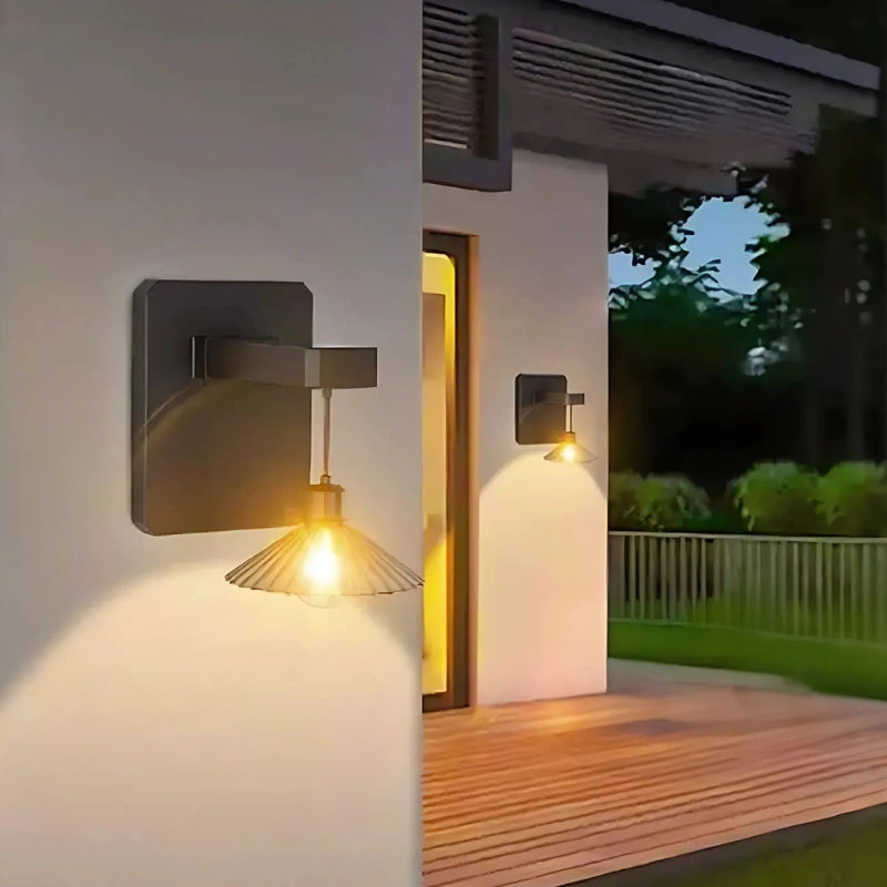 Solar Outdoor Wall Light with Dusk Sensor and Decorative Shade – Exterior Wall Lantern for Patios and Entrances 1