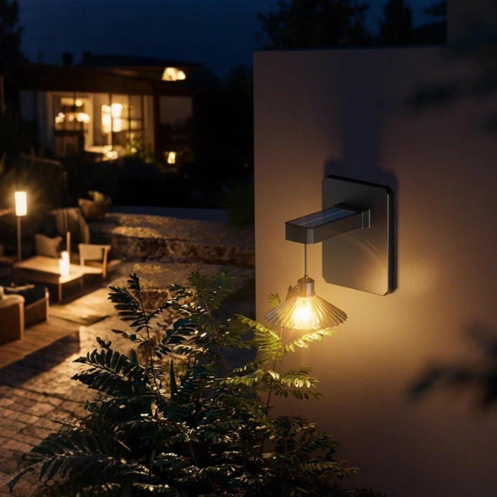 Solar Outdoor Wall Light with Dusk Sensor and Decorative Shade – Exterior Wall Lantern for Patios and Entrances 2