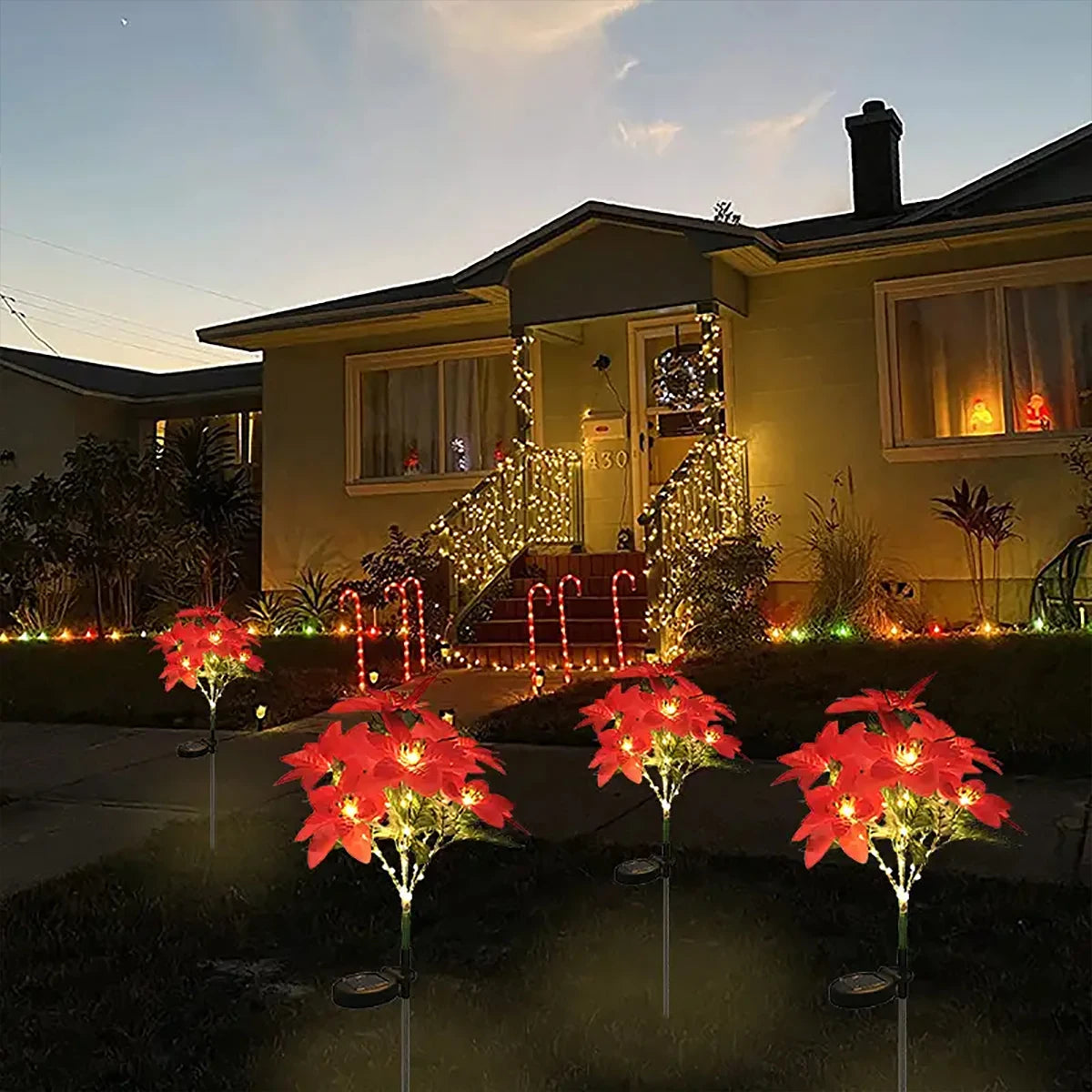 Solar Poinsettia Lights - Energy-Efficient Outdoor Christmas Decor 3