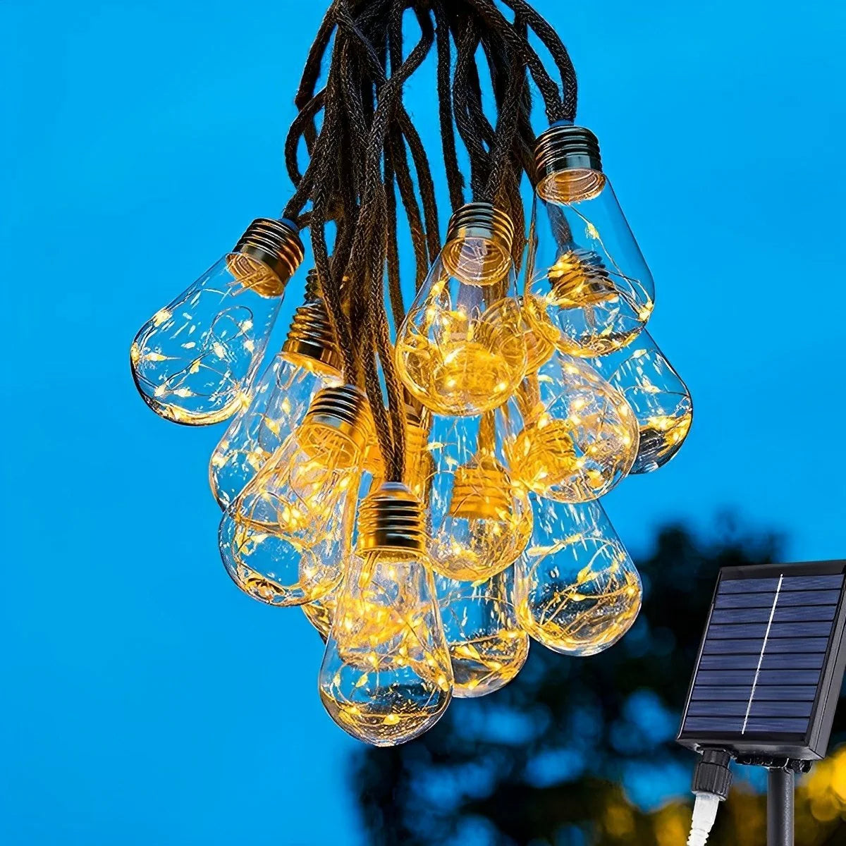 Solar String Lights Outdoor with 20 Warm White LED Bulbs – Waterproof Patio Lights in Decorative Hemp Rope for Garden and Balcony 8
