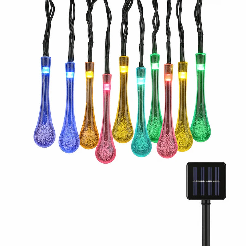 Solar String Lights Outdoor with 30 Waterproof Teardrop LEDs and 8 Lighting Modes for Patio and Garden Ambiance 0