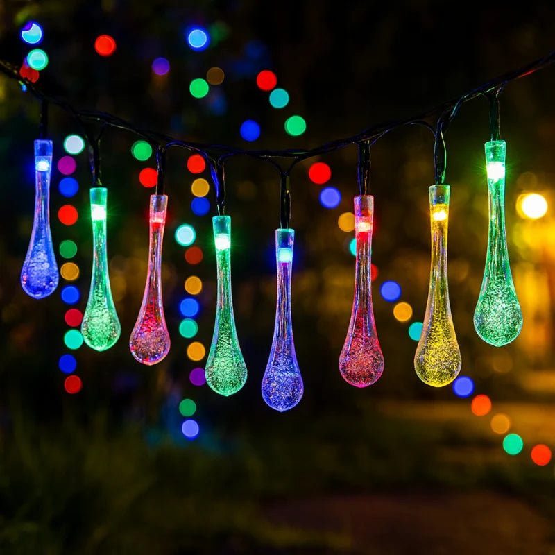 Solar String Lights Outdoor with 30 Waterproof Teardrop LEDs and 8 Lighting Modes for Patio and Garden Ambiance 1