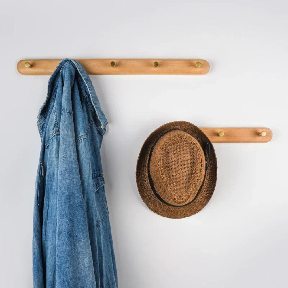 Space-Saving Wall Hooks with Brass Accents – Natural Wood Coat Hooks for Wall, Ideal for Coats, Towels, Bags, and Keys 2