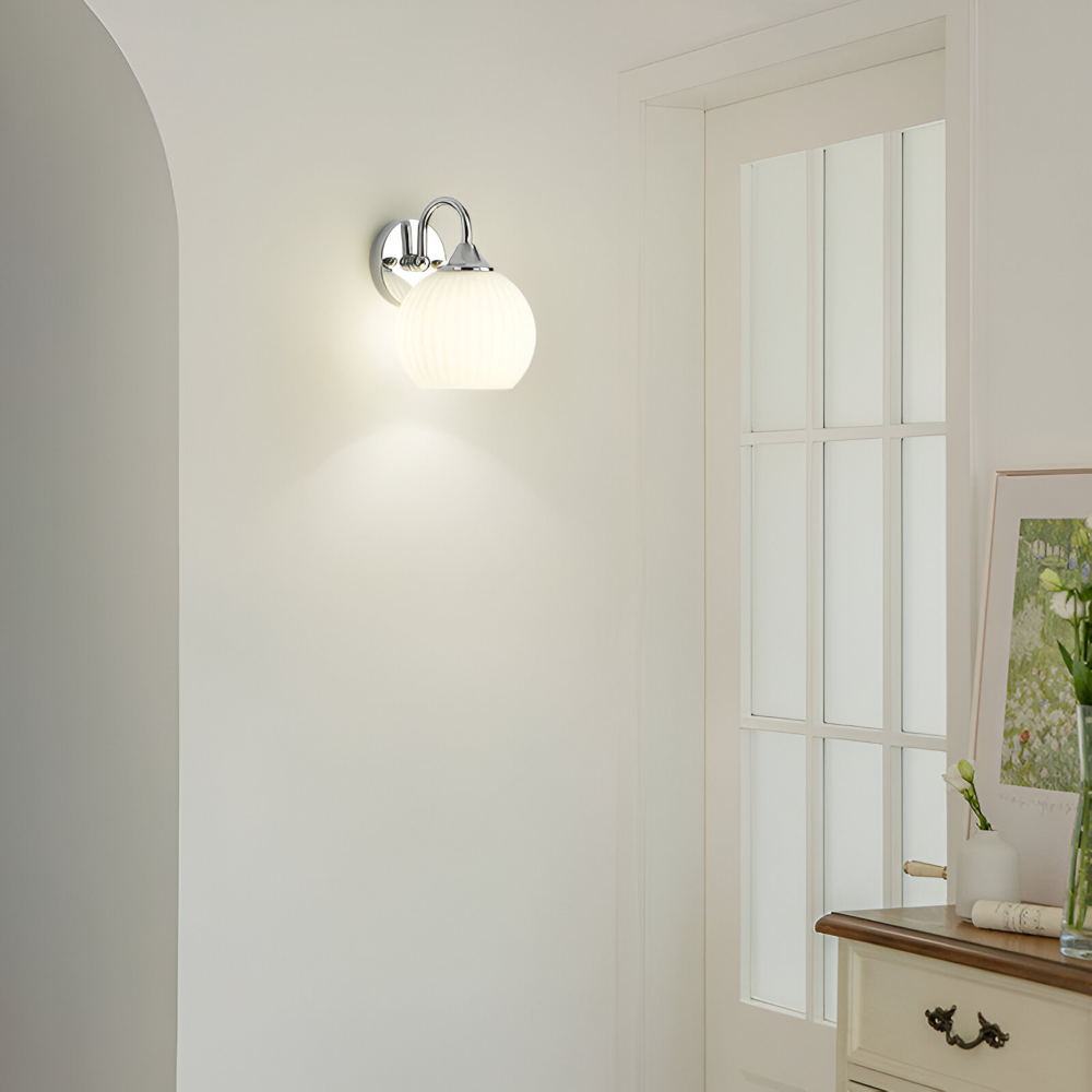 Spherical Glass Wall Sconce - Striped Design with LED Compatibility 3