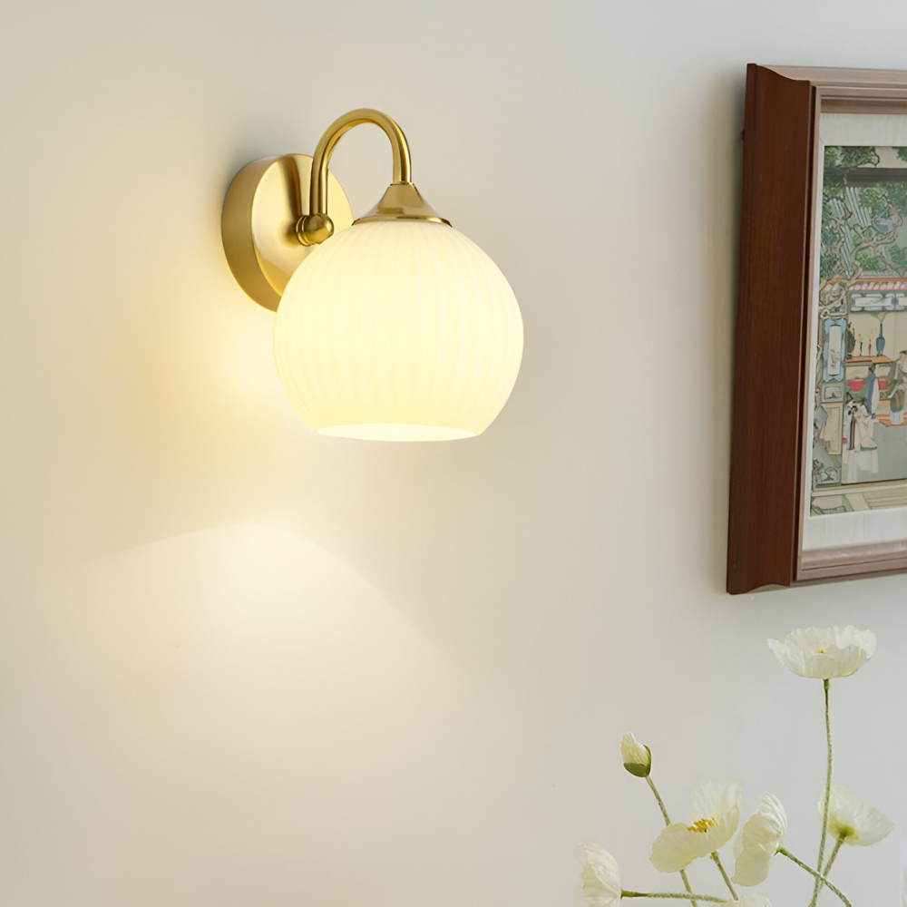 Spherical Glass Wall Sconce - Striped Design with LED Compatibility 4