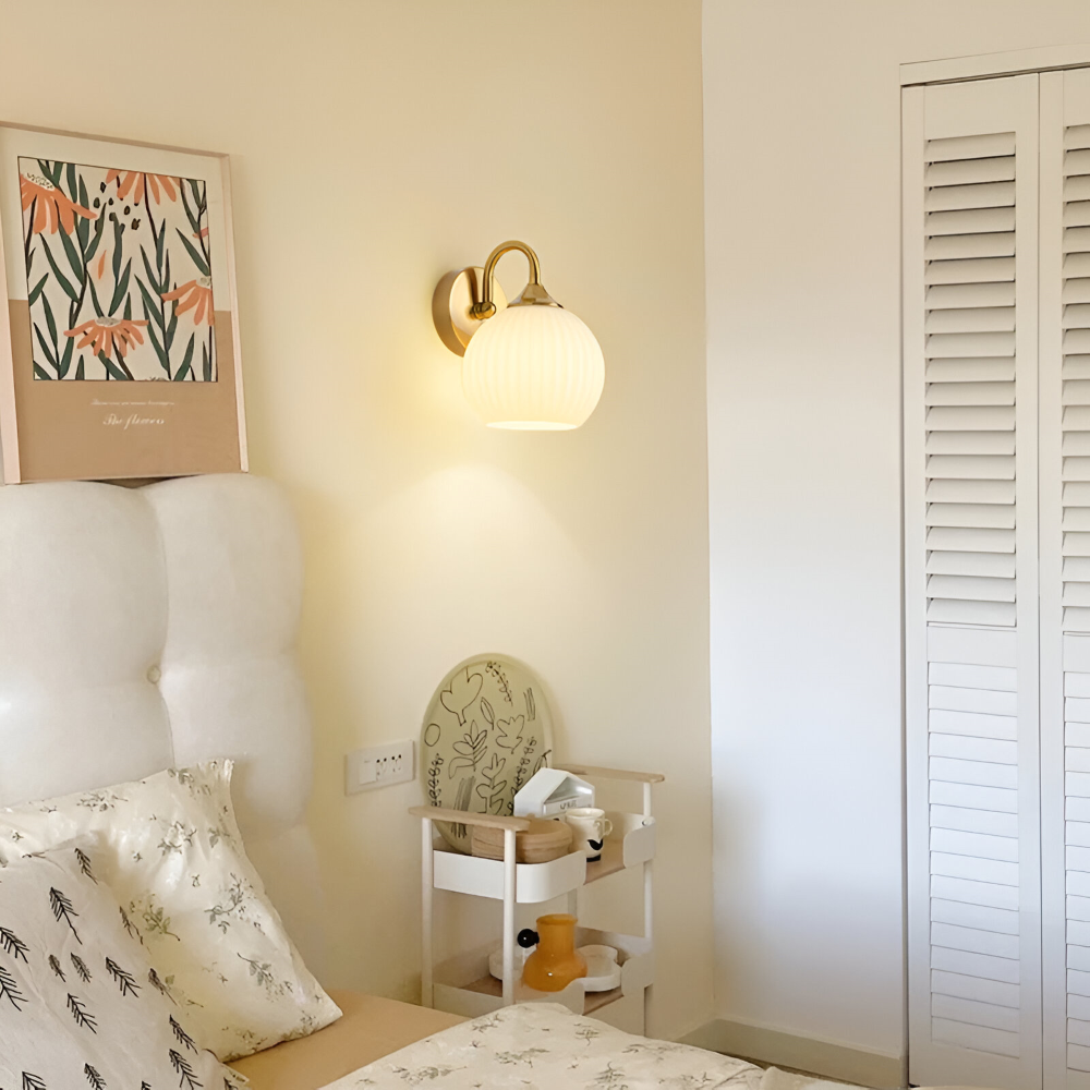 Spherical Glass Wall Sconce - Striped Design with LED Compatibility 6