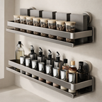 Spice Rack Organizer Wall Mounted Stainless Steel Suction Cup Silver 1