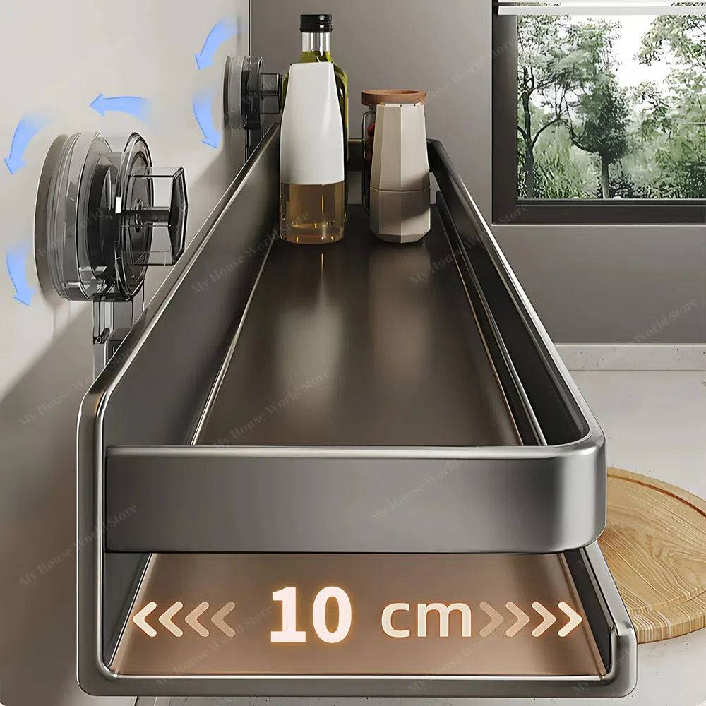 Spice Rack Organizer Wall Mounted Stainless Steel Suction Cup Silver 2