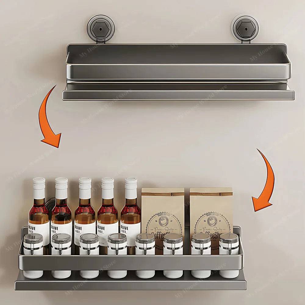 Spice Rack Organizer Wall Mounted Stainless Steel Suction Cup Silver 3