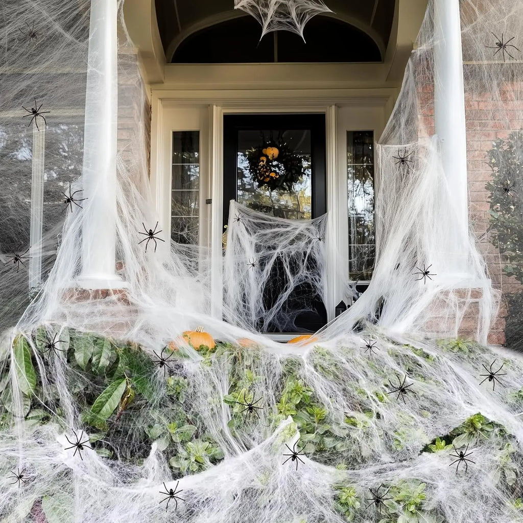 Spider Web Halloween Decor - 200 Sq Ft Stretchy Cobweb for Indoor & Outdoor Halloween Decorations 1