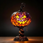 Stained Glass Pumpkin Lamp - Handcrafted LED Light for Cozy Ambiance 0