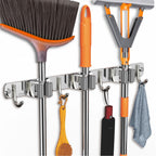 Stainless Steel Broom Holder Wall Mount - 3 Clips & 4 Hooks Organizer 0