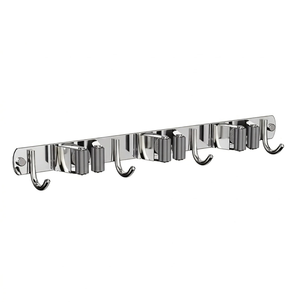 Stainless Steel Broom and Mop Holder Wall Mount with 3 Clips and 4 Hooks – Space-Saving Broom Organizer for Garage and Kitchen 6