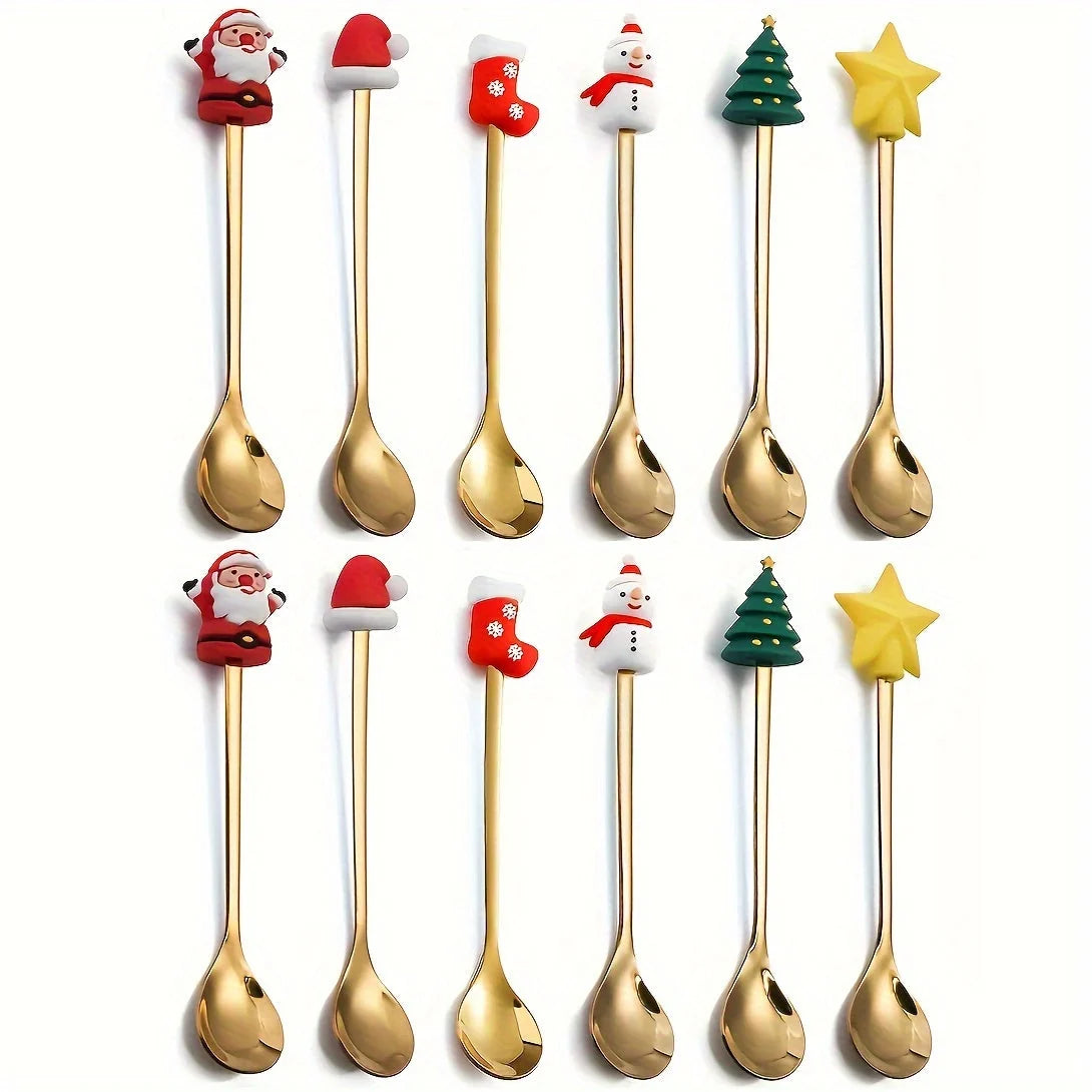 Stainless Steel Christmas Spoon Set – Festive Coffee Spoons for Dessert and Holiday Serving 6