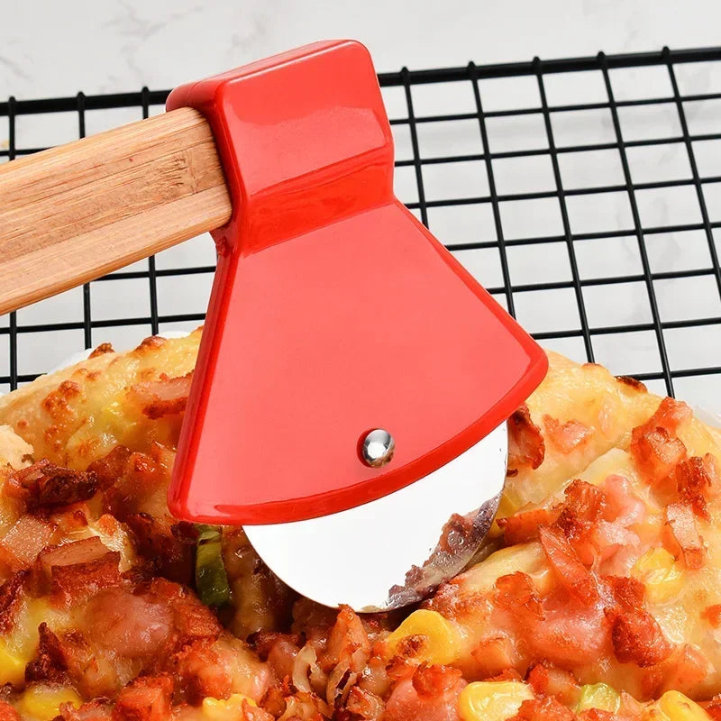 Stainless Steel Pizza Cutter Wheel - Sharp Blade & Bamboo Handle for Easy Slicing 3