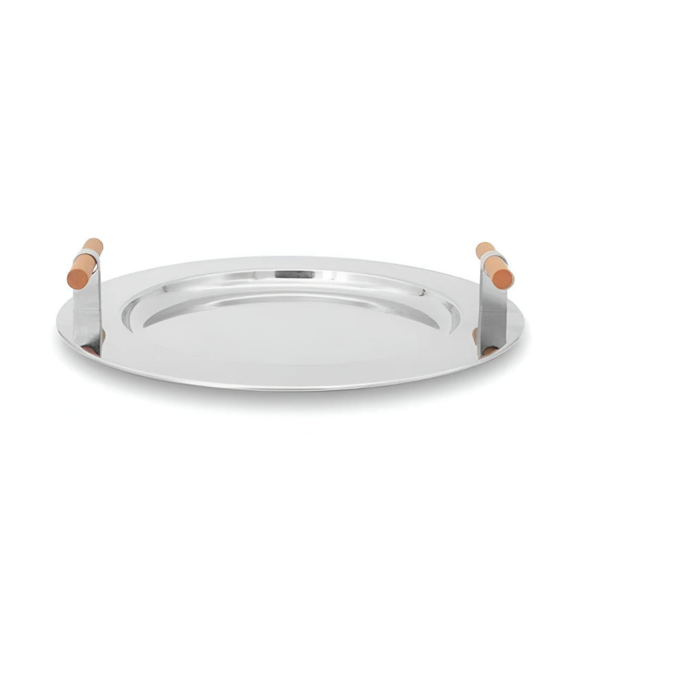 Stainless Steel Serving Tray with Wooden Handles - Durable & Stylish Design 0