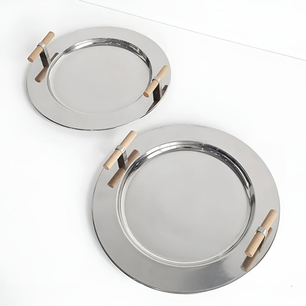 Stainless Steel Serving Tray with Wooden Handles - Durable & Stylish Design 2