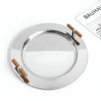 Stainless Steel Serving Tray with Wooden Handles - Durable & Stylish Design 4