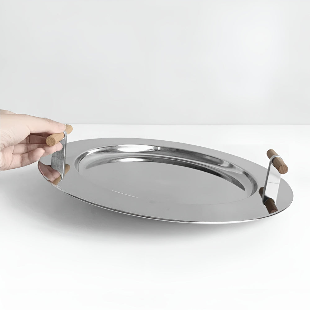Stainless Steel Serving Tray with Wooden Handles - Durable & Stylish Design 6