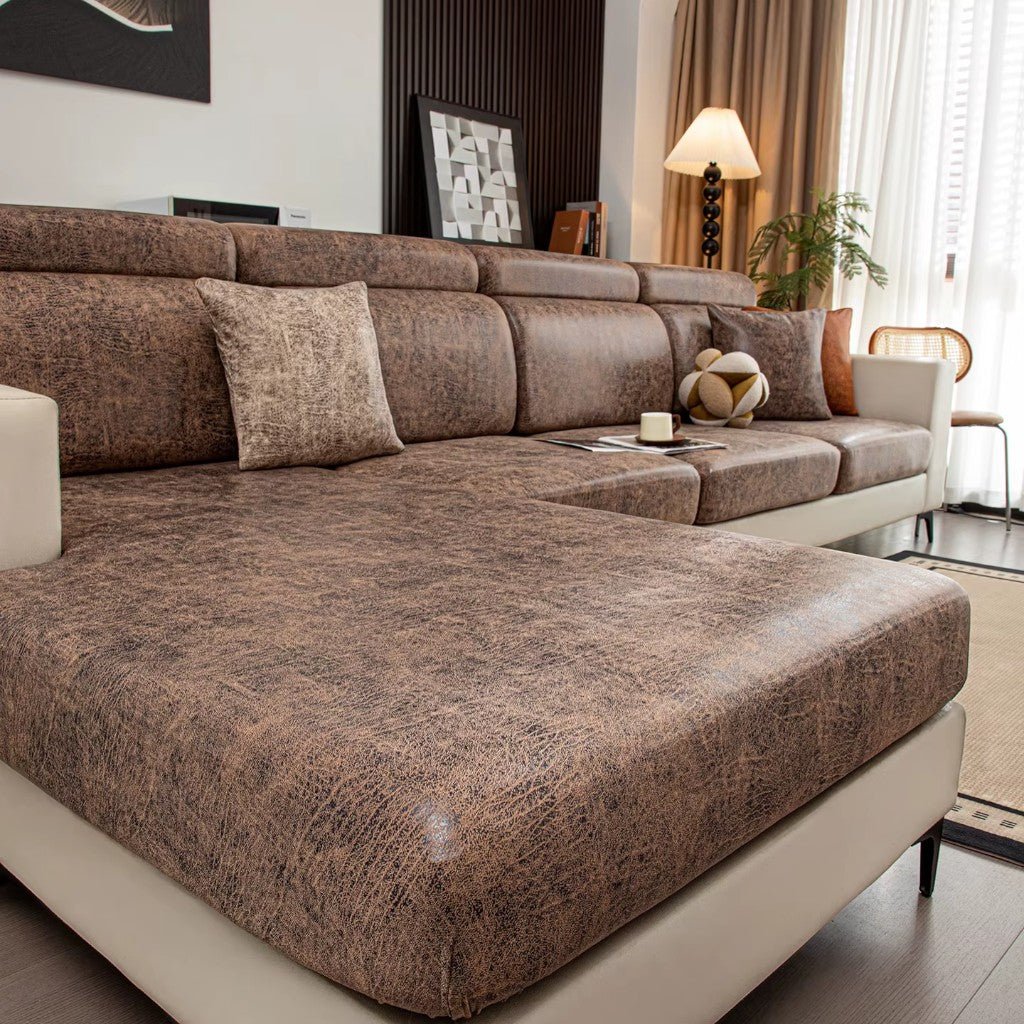 Stretch Sofa Cushion Cover - Vintage Leather Look, Durable Protection 0