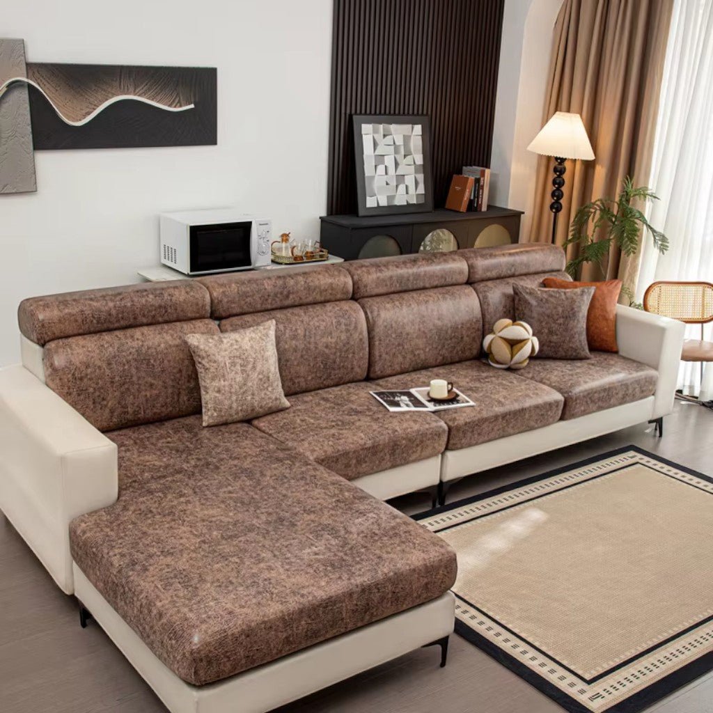Stretch Sofa Cushion Cover - Vintage Leather Look, Durable Protection 1