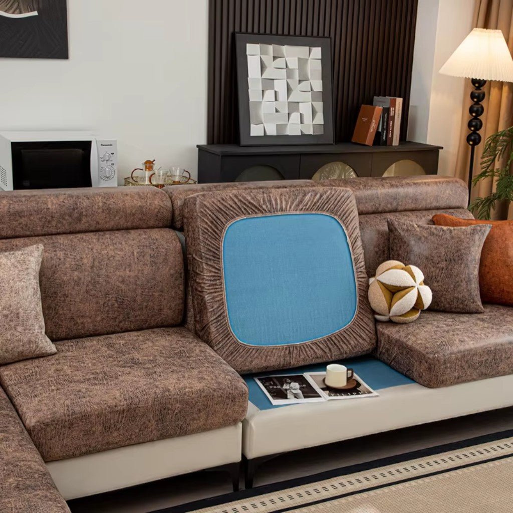 Stretch Sofa Cushion Cover - Vintage Leather Look, Durable Protection 2