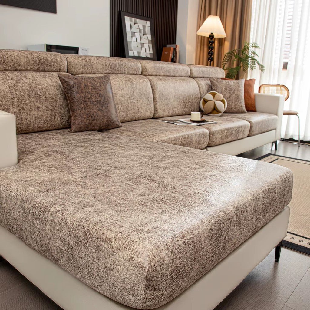 Stretch Sofa Cushion Cover - Vintage Leather Look, Durable Protection 3