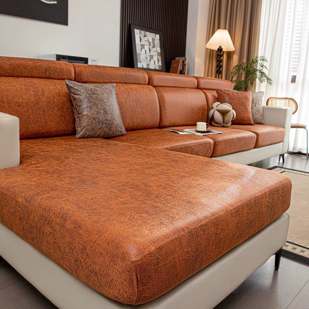 Stretch Sofa Cushion Cover - Vintage Leather Look, Durable Protection 4