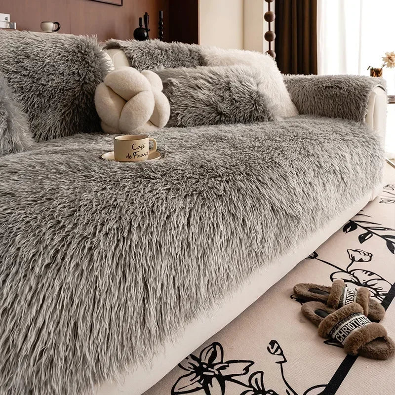 Stretchable Faux Lambswool Sofa Cover - Pet Hair Protection & Easy Care 6