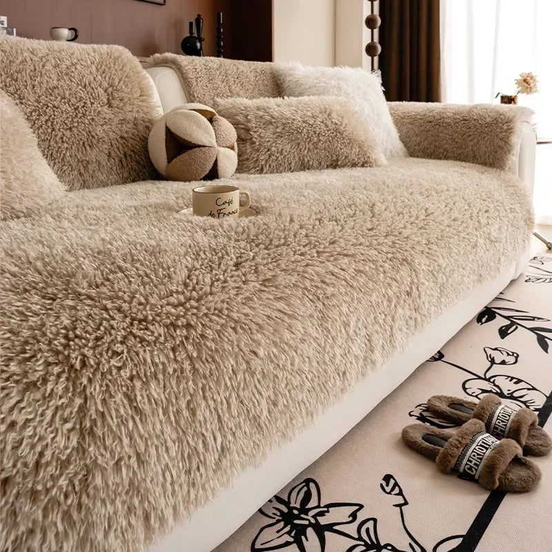 Stretchable Faux Lambswool Sofa Cover - Pet Hair Protection & Easy Care 8
