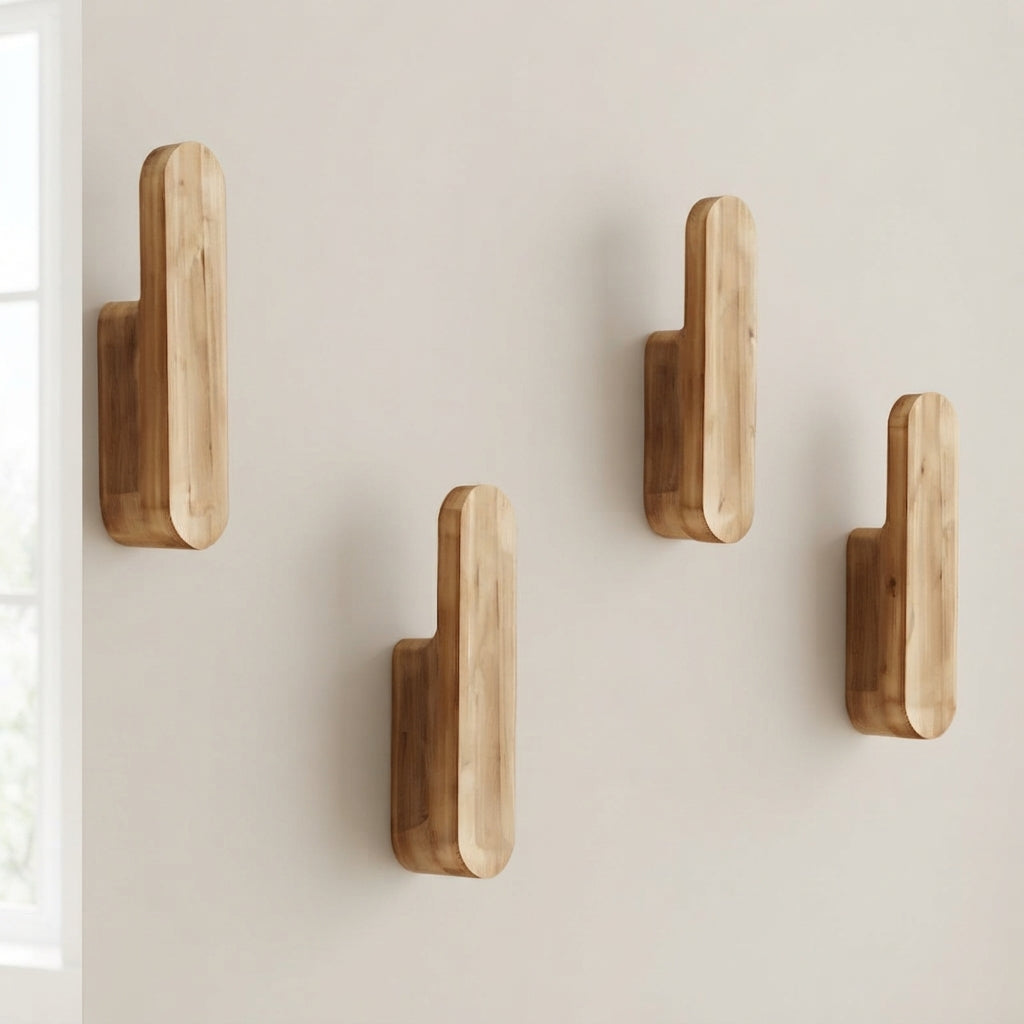 Stylish Wooden Coat Hook Set of 4 Wood Wall Mount 1