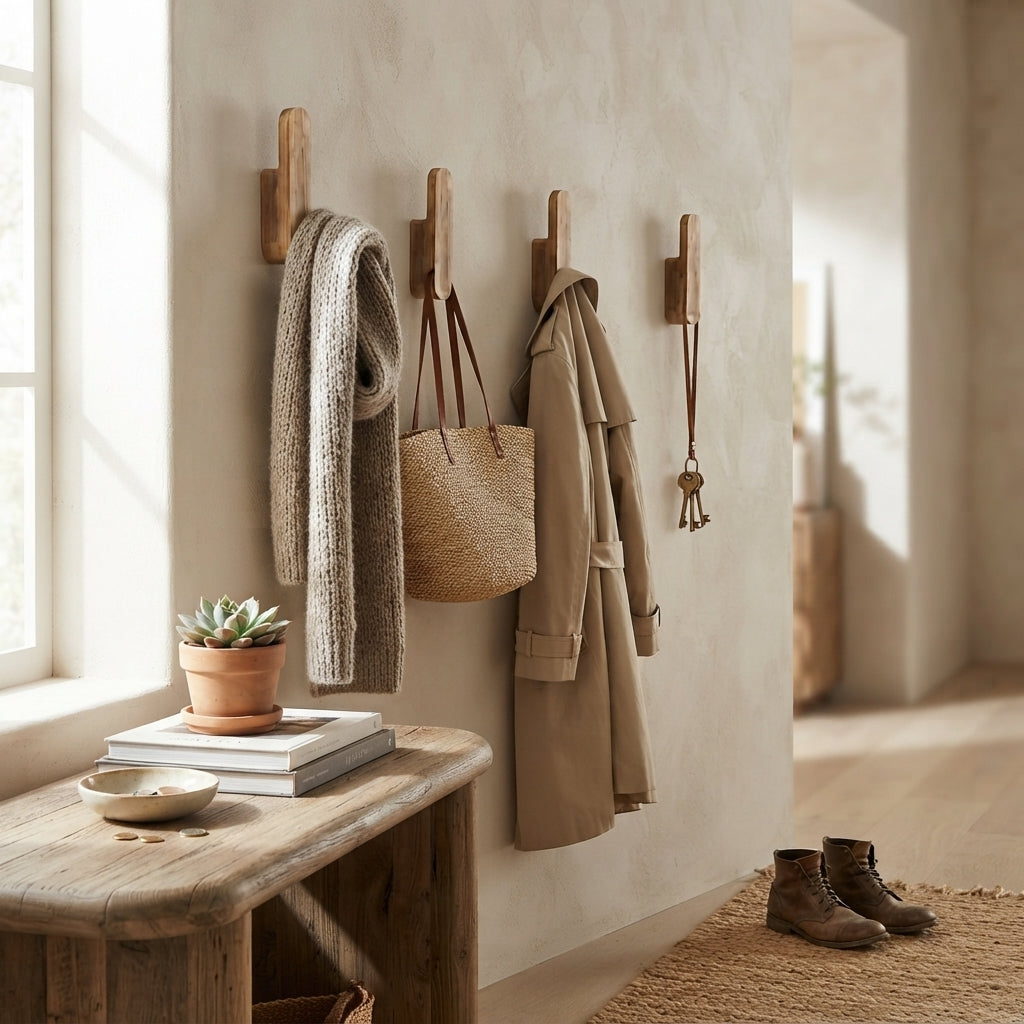 Stylish Wooden Coat Hook Set of 4 Wood Wall Mount 4