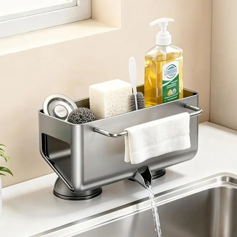 Suction Cup Sink Organizer - Rust-Resistant Kitchen Storage Caddy 0