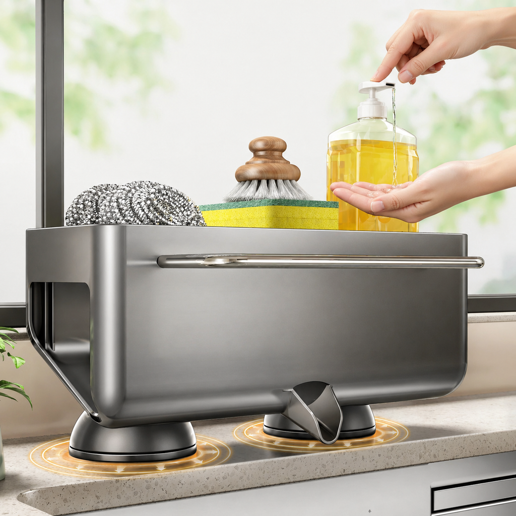 Suction Cup Sink Organizer - Rust-Resistant Kitchen Storage Caddy 1