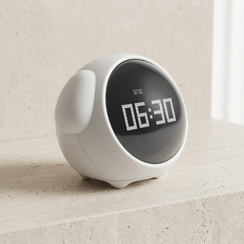 Digital clock displaying the time on a light-colored surface
