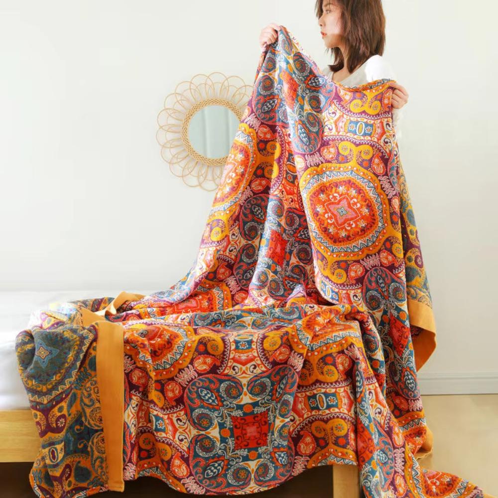 Sunrise Boho Reversible Cooling Blanket - Breathable Cotton for Comfort 1