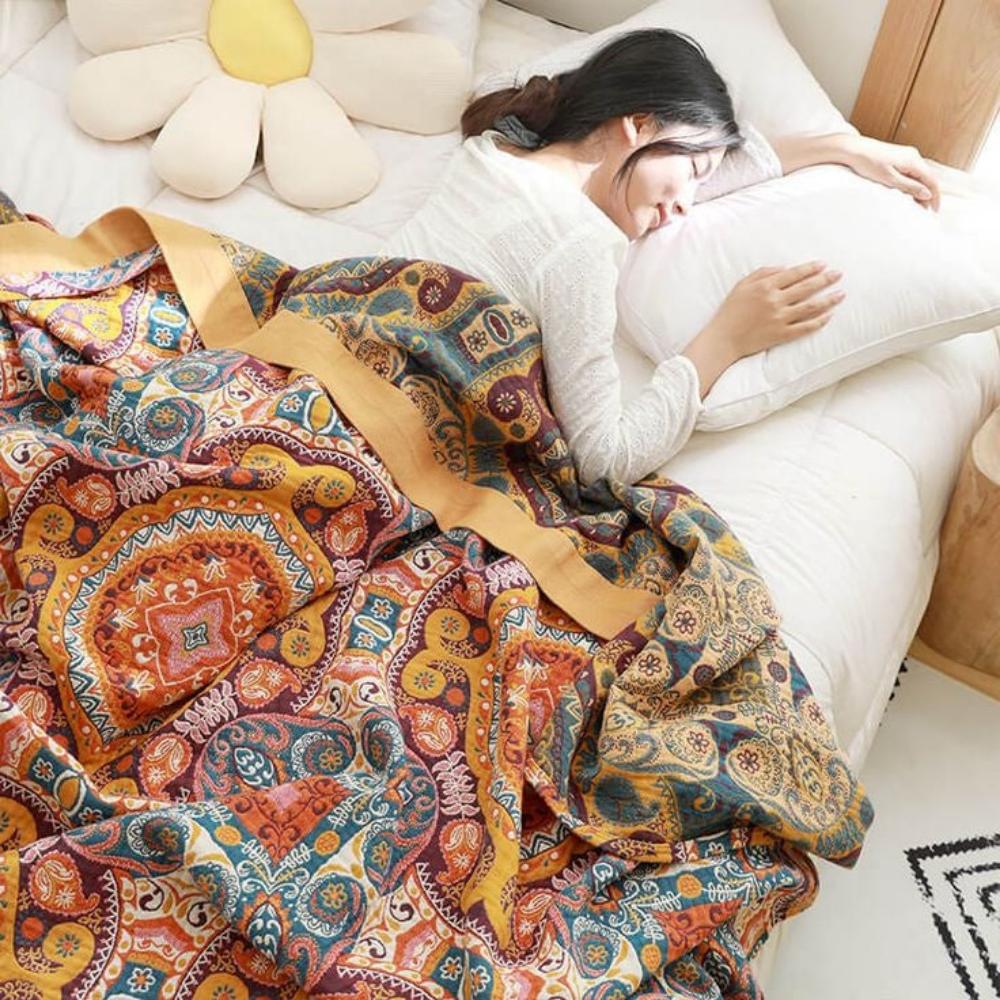 Sunrise Boho Reversible Cooling Blanket - Breathable Cotton for Comfort 3