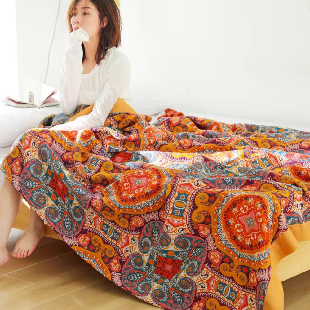 Sunrise Boho Reversible Cooling Blanket - Breathable Cotton for Comfort 6