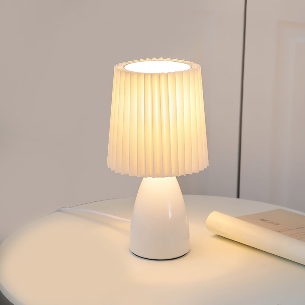 Table Lamp - Slim Ceramic Base & Fabric Shade for Bedside or Desk 0