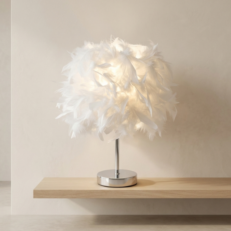 Table Lamp Feather Design Decorative Shade Standard Bulb Compatible Indoor Lighting 00