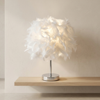 Table Lamp Feather Design Decorative Shade Standard Bulb Compatible Indoor Lighting 00