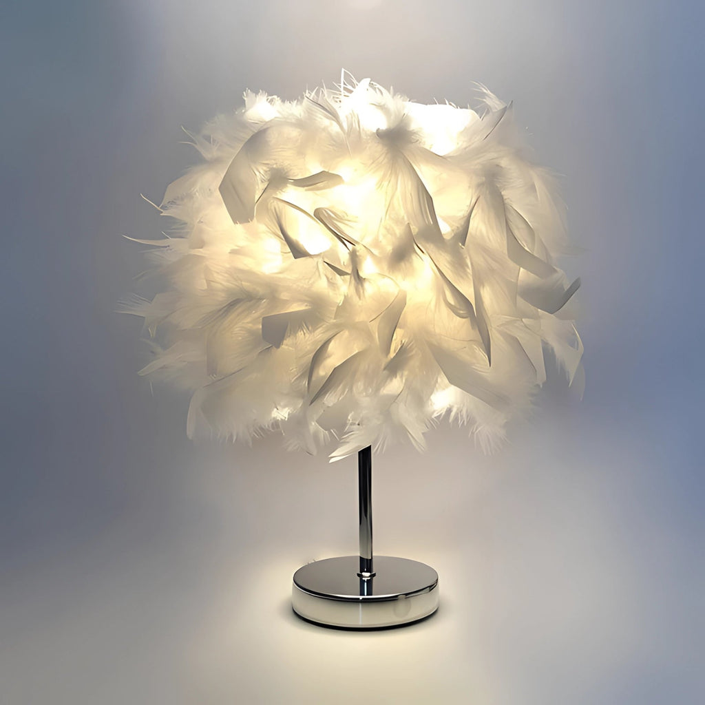Table Lamp Feather Design Decorative Shade Standard Bulb Compatible Indoor Lighting 01