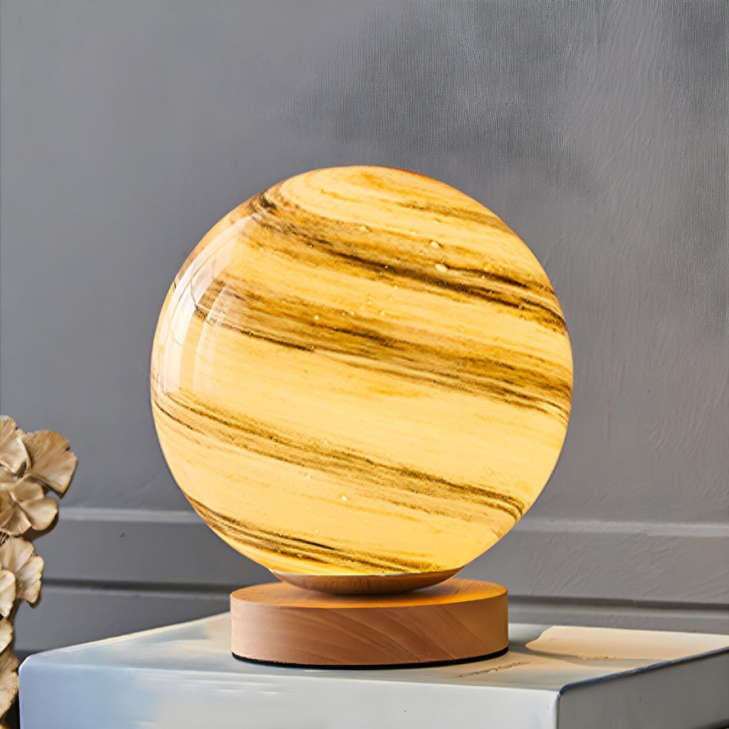 Table Lamp Glass Globe Warm LED Light Rechargeable 8