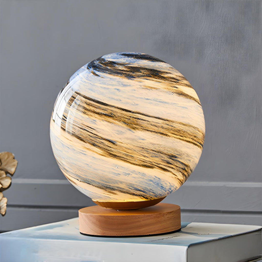 Table Lamp Glass Globe Warm LED Light Rechargeable 9