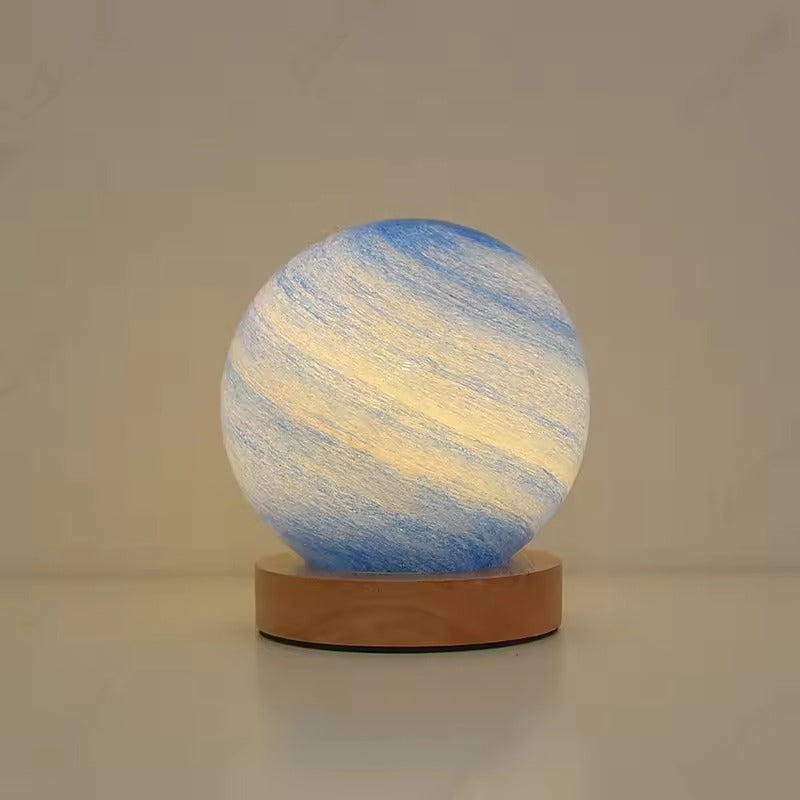 Table Lamp Glass Globe Wood Base LED Dimmable Plug In 1