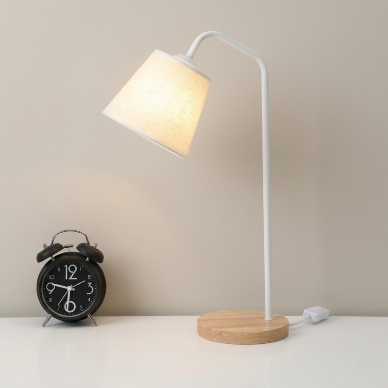 Table Lamp Linen Shade LED 3W 300 Lumens Metal Wood Base 14.5 cm x 46 cm 00