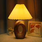 Table Lamp Pleated Fabric Shade USB Powered LED 3W 14 cm x 33.5 cm White Beige Wood Grain 03