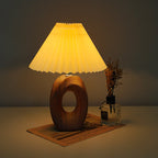 Table Lamp Pleated Fabric Shade USB Powered LED 3W 14 cm x 33.5 cm White Beige Wood Grain 08